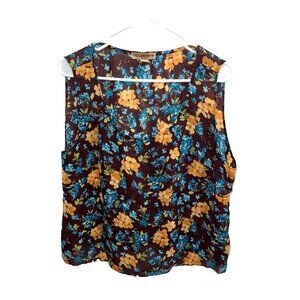 woman's Notations sheer tank top plus size 1X floral print brown yellow floral